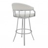 Armen Living Valerie Swivel Modern White Faux Leather Bar and Counter Stool in Brushed Stainless Steel Finish Back