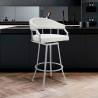 Armen Living Valerie Swivel Modern White Faux Leather Bar and Counter Stool in Brushed Stainless Steel Finish