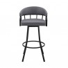 Armen Living Valerie Swivel Slate Grey Faux Leather and Black Metal Bar Stool Front