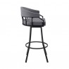 Armen Living Valerie Swivel Slate Grey Faux Leather and Black Metal Bar Stool Side