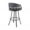 Armen Living Valerie Swivel Slate Grey Faux Leather and Black Metal Bar Stool Back Angle