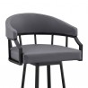 Armen Living Valerie Swivel Slate Grey Faux Leather and Black Metal Bar Stool Half Front