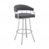 Armen Living Valerie Swivel Gray Faux Leather and Silver Metal Bar Stool Side