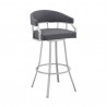 Armen Living Valerie Swivel Gray Faux Leather and Silver Metal Bar Stool Side