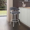 Armen Living Valerie Swivel Gray Faux Leather and Silver Metal Bar Stool