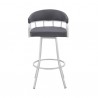 Armen Living Valerie Swivel Gray Faux Leather and Silver Metal Bar Stool Front