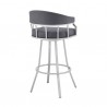 Armen Living Valerie Swivel Gray Faux Leather and Silver Metal Bar Stool Back