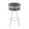 Armen Living Valerie Swivel Gray Faux Leather and Silver Metal Bar Stool Back