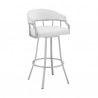Armen Living Valerie Swivel White Faux Leather and Silver Metal Bar Stool Front