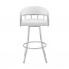 Armen Living Valerie Swivel White Faux Leather and Silver Metal Bar Stool Front