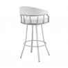 Armen Living Valerie Swivel White Faux Leather and Silver Metal Bar Stool Side