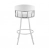 Armen Living Valerie Swivel White Faux Leather and Silver Metal Bar Stool Back