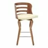 Armen Living Verne Swivel Cream Faux Leather and Walnut Wood Bar Stool Side - Armen Living Verne Swivel Cream Faux Leather and Walnut Wood Bar Stool Side