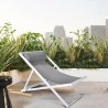 Armen Living Wave Outdoor Patio Aluminum Deck Chair in White Powder Coated Finish with Grey Sling Textilene
