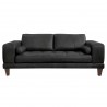 Armen Living Wynne Contemporary Loveseat in Genuine Black Leather with Brown Wood Legs - Front