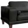 Armen Living Wynne Contemporary Loveseat in Genuine Black Leather with Brown Wood Legs - Leg Close-Up