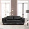 Armen Living Wynne Contemporary Loveseat in Genuine Black Leather with Brown Wood Legs - Front