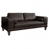 Armen Living Wynne Contemporary Loveseat in Genuine Espresso Leather with Brown Wood Legs - Angled