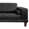 Armen Living Wynne Contemporary Sofa in Genuine Black Leather with Brown Wood Legs - Arm Close-Up