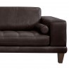 Wynne Contemporary Sofa in Genuine Espresso Leather with Brown Wood Legs - Leg Close-Up