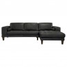 Armen Living Wynne Contemporary Sectional in Genuine Black Leather with Brown Wood Legs Front