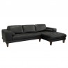 Armen Living Wynne Contemporary Sectional in Genuine Black Leather with Brown Wood Legs Side