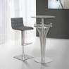 Yukon Contemporary Bar Table In Stainless Steel and Gray Frosted Glass - Lifestyle with Barstool