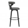 Armen Living Zenia 26" Swivel Counter Stool in Gray Faux Leather and Black Wood Side