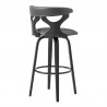 Armen Living Zenia 26" Swivel Counter Stool in Gray Faux Leather and Black Wood Side