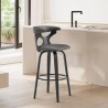 Armen Living Zenia 30" Swivel Bar Stool in Gray Faux Leather and Black Wood