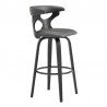 Armen Living Zenia 30" Swivel Bar Stool in Gray Faux Leather and Black Wood