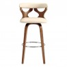 Armen Living Zenia 30" Swivel Bar Stool in Cream Faux Leather and Walnut Wood Front