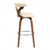 Armen Living Zenia 30" Swivel Bar Stool in Cream Faux Leather and Walnut Wood Side
