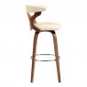 Armen Living Zenia 30" Swivel Bar Stool in Cream Faux Leather and Walnut Wood Side