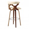 Armen Living Zenia 26" Swivel Counter Stool in Cream Faux Leather and Walnut Wood Side Angle