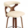 Armen Living Zenia 26" Swivel Counter Stool in Cream Faux Leather and Walnut Wood Side