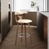 Armen Living Zenia 26" Swivel Counter Stool in Cream Faux Leather and Walnut Wood 