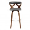 Armen Living Zenia 26" Swivel Counter Stool in Gray Faux Leather and Walnut Wood Front