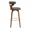Armen Living Zenia 26" Swivel Counter Stool in Gray Faux Leather and Walnut Wood Side