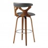 Armen Living Zenia 30" Swivel Bar Stool in Gray Faux Leather and Walnut Wood