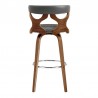 Armen Living Zenia 26" Swivel Counter Stool in Gray Faux Leather and Walnut Wood Back