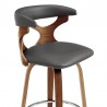 Armen Living Zenia 26" Swivel Counter Stool in Gray Faux Leather and Walnut Wood Side Front