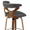 Armen Living Zenia 26" Swivel Counter Stool in Gray Faux Leather and Walnut Wood Side Back