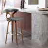 Armen Living Zenia 30" Swivel Bar  Stool in Gray Faux Leather and Walnut Wood