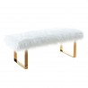 Zinna Contemporary Bench in White Fur and Gold Stainless Steel Finish - Angled