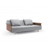 Long Horn Deluxe Sofa With Arms In Stainless Steel Legs And White Wheels - Angled