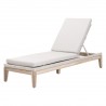 Essentials For Living Loom Outdoor Chaise Lounge - Taupe & White Flat Rope, Performance Pumice, Gray Teak - Reclined in Front Side Angle