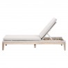 Essentials For Living Loom Outdoor Chaise Lounge - Taupe & White Flat Rope, Performance Pumice, Gray Teak - Reclined in Front Angle