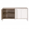 Essentials For Living Lorin Shagreen Media Sideboard - Pearl Shagreen, Natural Gray Acacia, Lucite, Brushed Silver - Front Left Side Opened Angle