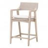 Essentials For Living Lucia Outdoor Counter Stool - Pure White Synthetic Wicker, Performance White Speckle, Gray Teak - Front Side Angle